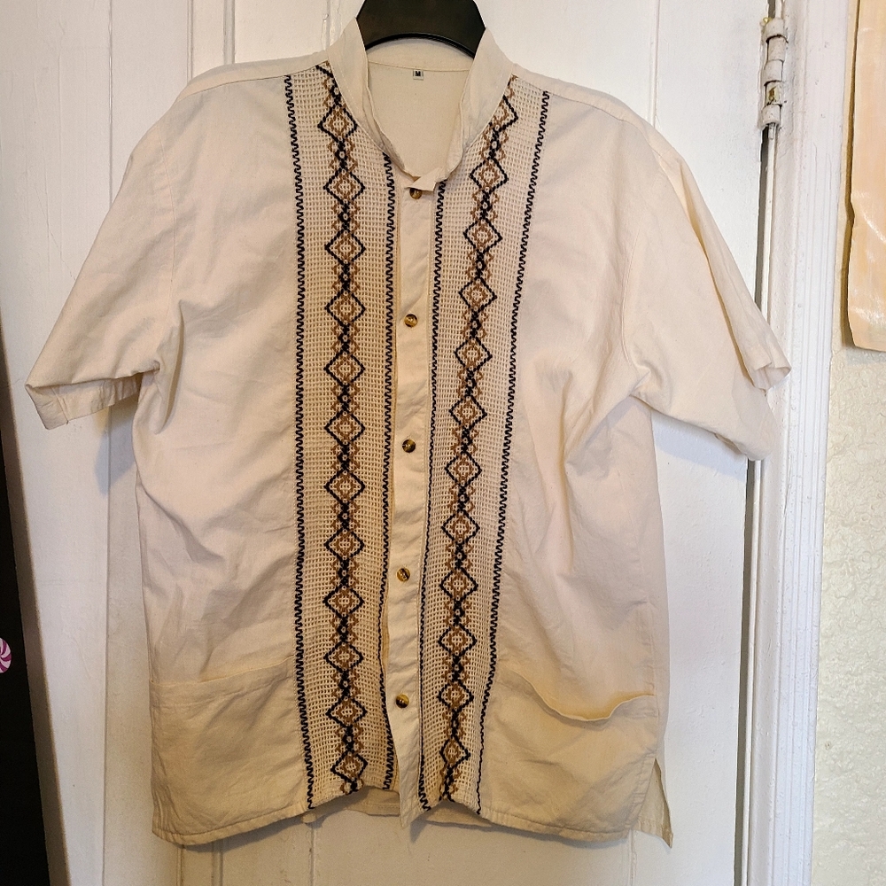 Men's Authentic Mexican Print Button-Up Shirt - Made in Mexico - Size M - Picture 2 of 7